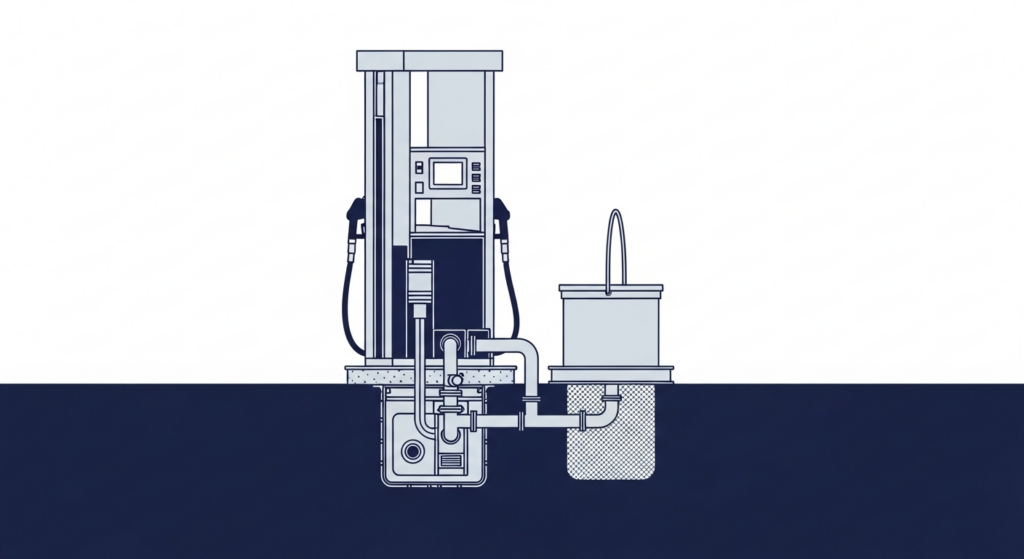 Sumps y spill buckets en estaciones de combustible: inspección, drenaje y prevención de derrames